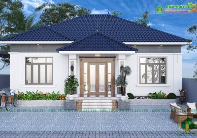 Mẫu nhà 1 tầng mái nhật 4 phòng ngủ 13,5x14,5m